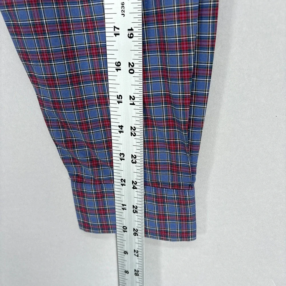 Ralph Lauren Shirt Mens Large Blue Red Plaid Button Up Tartan Cotton‎ Stretch